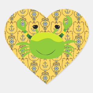 Green Crab on Nautical Anchor Heart Sticker