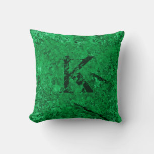 Green Cracked Natural Rock Texture Custom Monogram Cushion