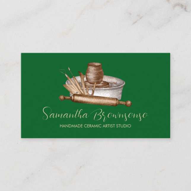 Green Craft Shop Pottery Ceramic Clay Business Card (Front)
