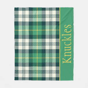 Green Cream and Black Plaid Personalised Pet Fleece Blanket