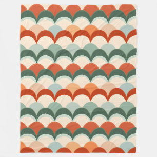 Green,Cream and Orange Scalloped Pattern Fleece Blanket