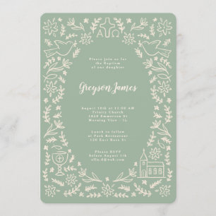 Green & Cream Baptism Invitation Symbols
