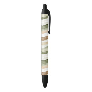 Green Cream Beige Brown Stripes Black Ink Pen