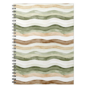 Green Cream Beige Brown Stripes Notebook
