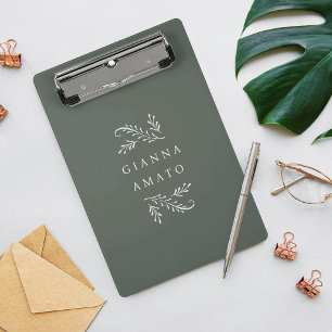 Green & Cream Botanical Personalised Mini Clipboard