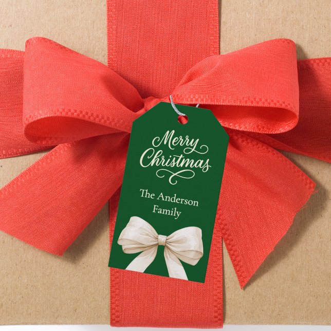 Green cream bow Christmas Gift Tags (Creator Uploaded)