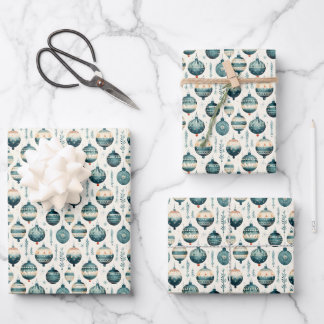Green & Cream Christmas Ornaments Wrapping Paper Sheet