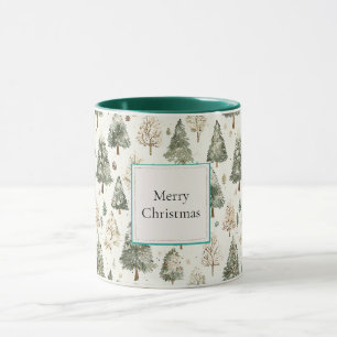 Green Cream Christmas Trees Mug