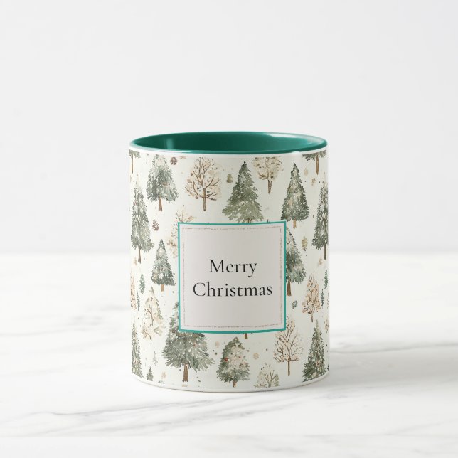 Green Cream Christmas Trees Mug (Center)