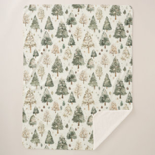 Green Cream Christmas Trees Sherpa Blanket