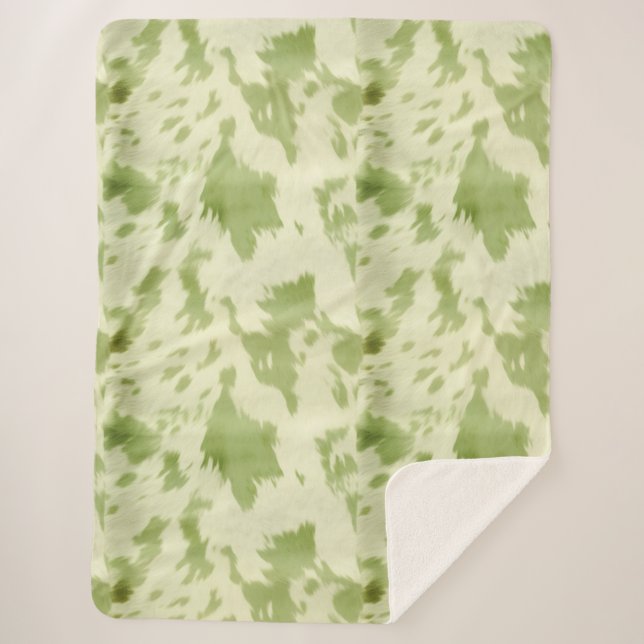 Green Cream Cowhide Sherpa Blanket (Front)