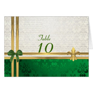 Green & cream damask table number