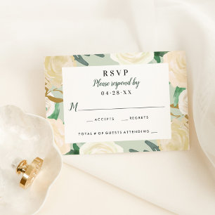 Green Cream Gold Floral Greenery Wedding RSVP Card