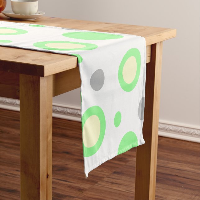 Green Cream Grey Geometric Circles Pattern Short Table Runner (In Situ)