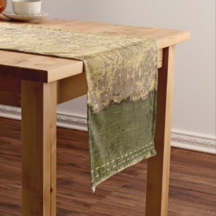 Green Cream Grunge Short Table Runner