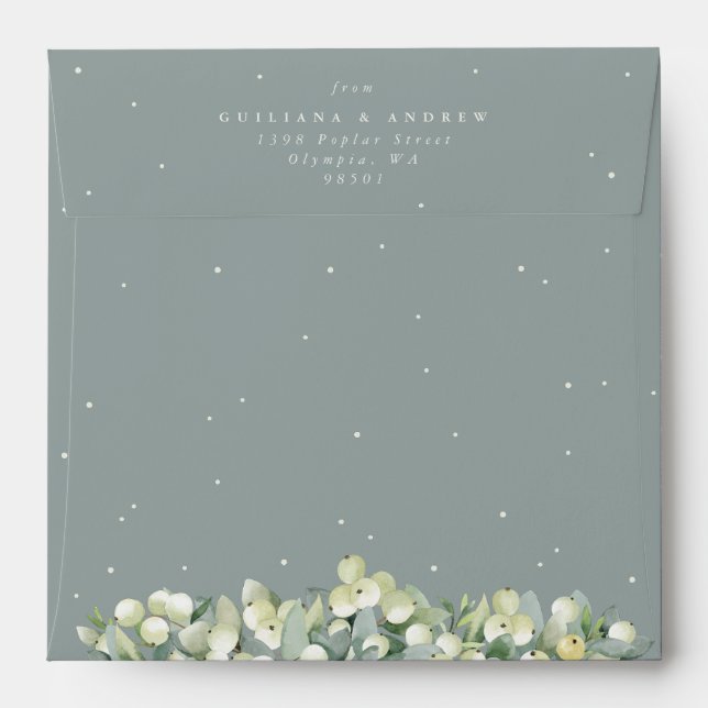 Green/Cream Inner Snowberry+Eucalyptus Square Envelope (Back (Top Flap))