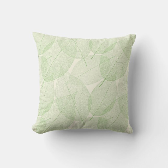 Green Cream Leaf Throw Pillow (Front)