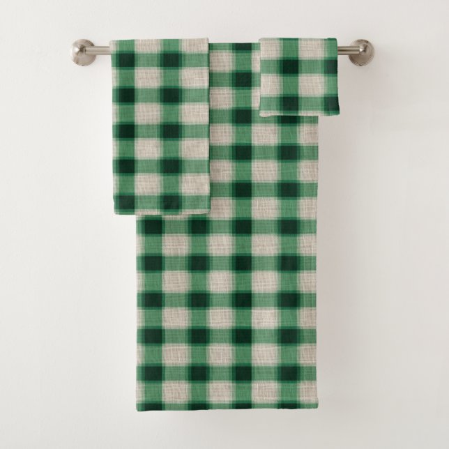 Green Cream Plaid Bath Towel Set (Insitu)