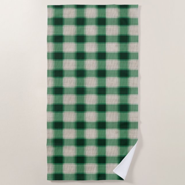 Green Cream Plaid Beach Towel (Front)
