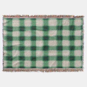 Green Cream Plaid Christmas Throw Blanket