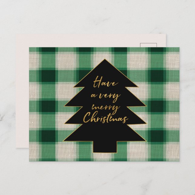 Green Cream Plaid Christmas Tree Holiday Postcard (Front/Back)