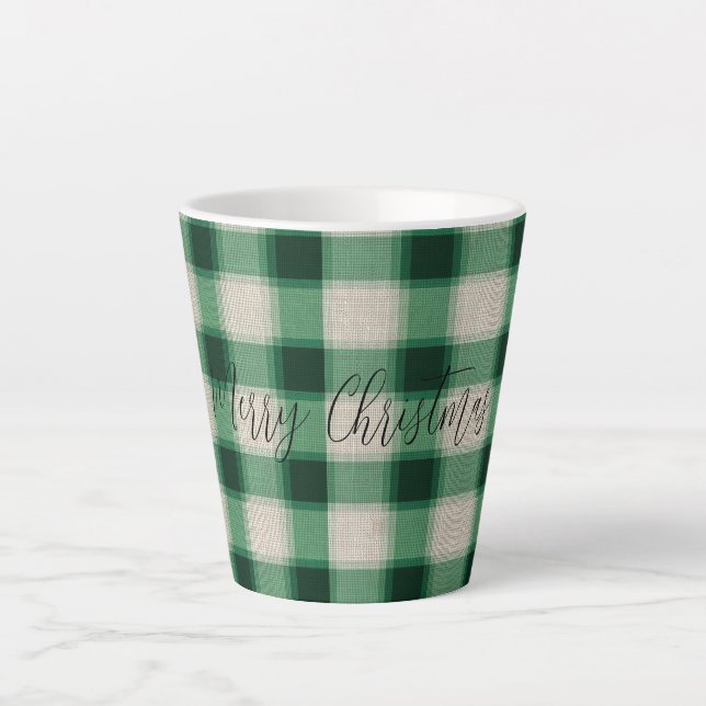 Green Cream Plaid Latte Mug (Front)
