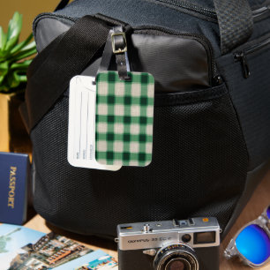Green Cream Plaid Luggage Tag