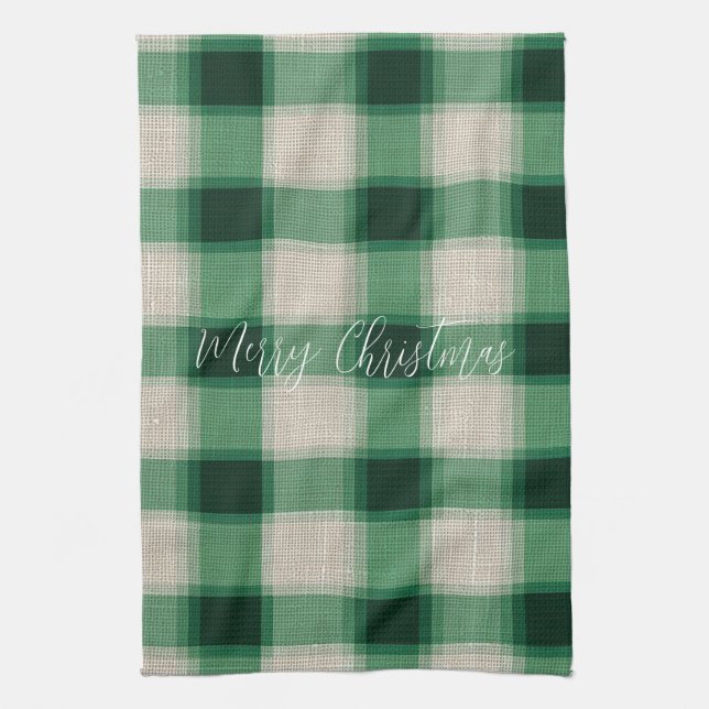 Green Cream Plaid Tea Towel (Vertical)