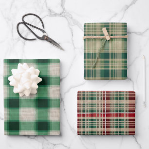 Green Cream Plaid Wrapping Paper Sheet