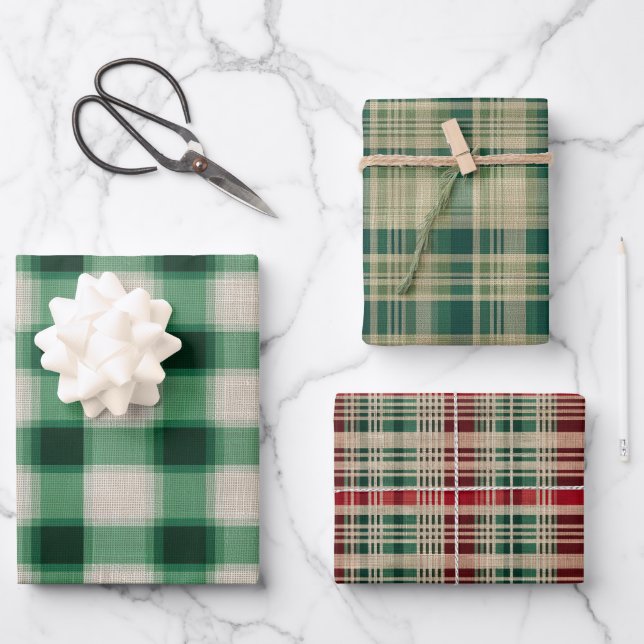 Green Cream Plaid Wrapping Paper Sheet (Front)
