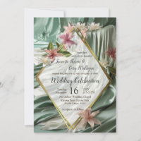 Green, Cream, Silk Drapes & Pinkish Flowers
