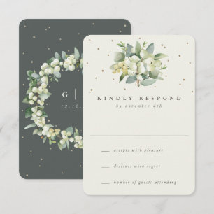 Green/Cream Snowberry+Eucalyptus Wedding RSVP Card