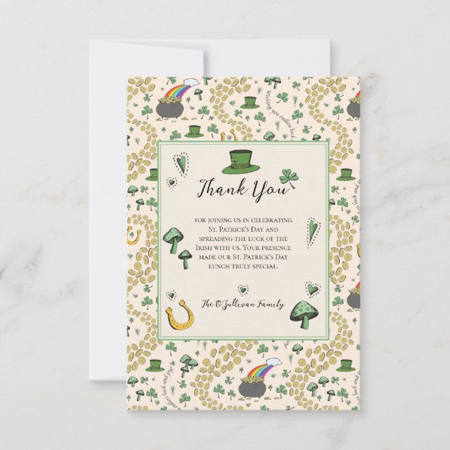 Green & Cream St Patricks Day Irish Thank You Card (Front)