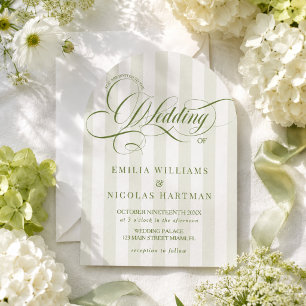 Green Cream Striped Arch Shaped Wedding Invitation