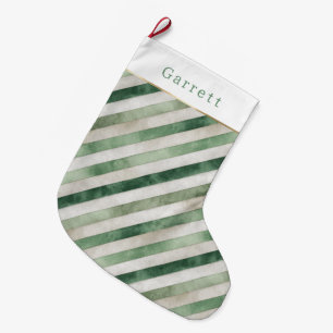 Green Cream Stripes Christmas Large Christmas Stocking