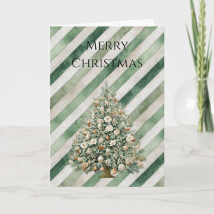 Green Cream Stripes Christmas Tree Card