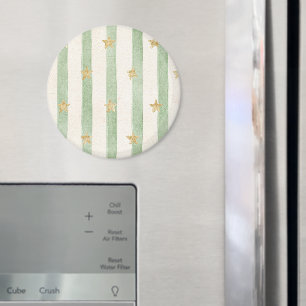 Green Cream Stripes Gold Stars Magnet