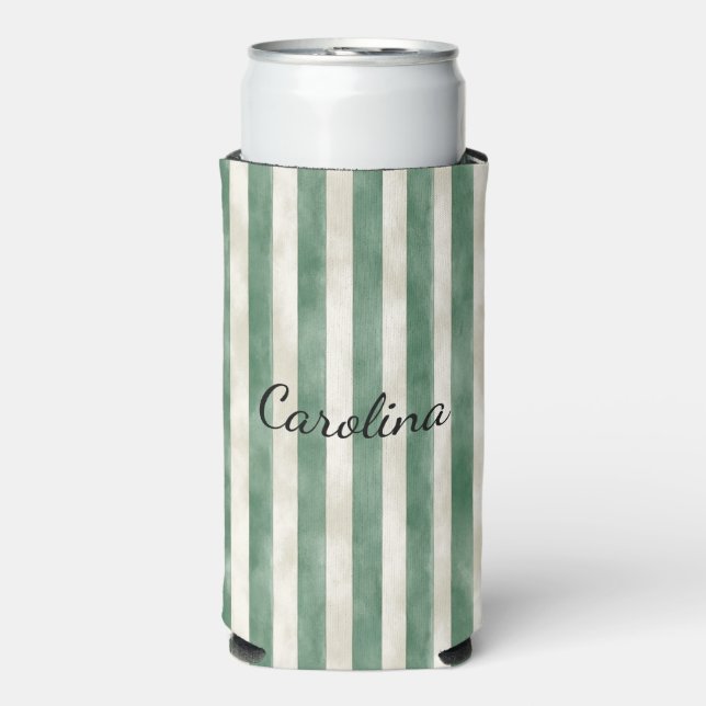 Green Cream Stripes Seltzer Can Cooler (Seltzer Front)