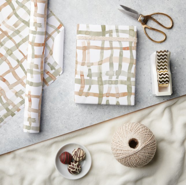 Green Cream Tan Abstract Stripes Wrapping Paper (Crafts)