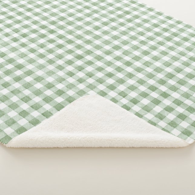 Green Cream White Plaid  Sherpa Blanket (3/4)