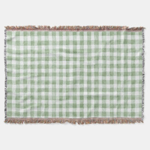 Green Cream White Plaid  Throw Blanket