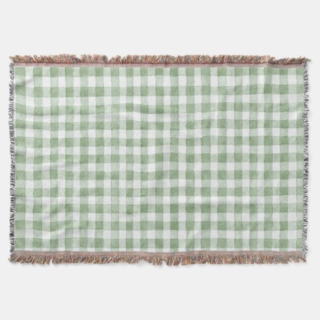 Green Cream White Plaid  Throw Blanket (Front)