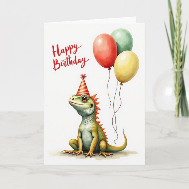 Green Creature Party Hat Card (Front)