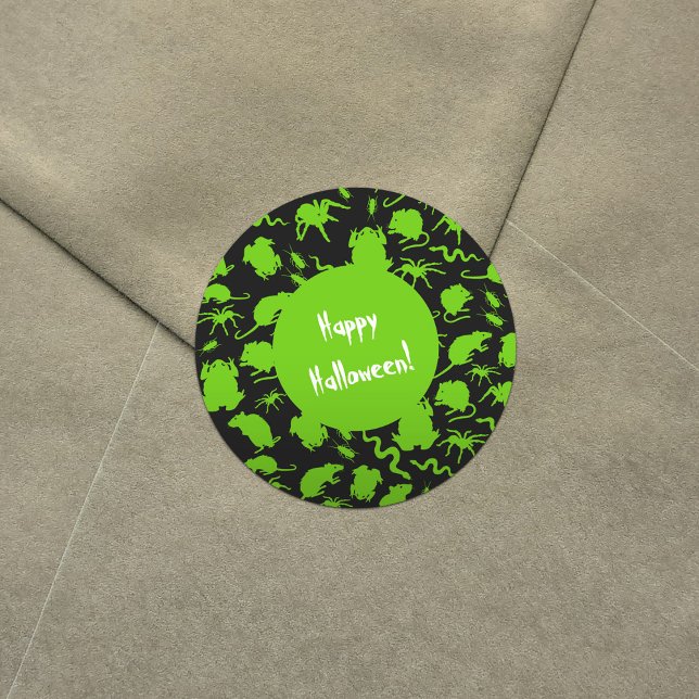 Green Creepy Crawly Critters Rats Horror Pattern Classic Round Sticker (Creator Uploaded)