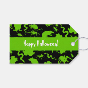 Green Creepy Crawly Happy Halloween Rats Pattern Gift Tags