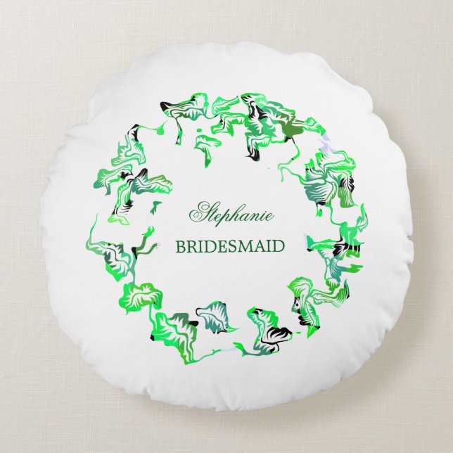 Green Crest Custom Name Weddings Bridesmaid Favour Round Cushion (Front)