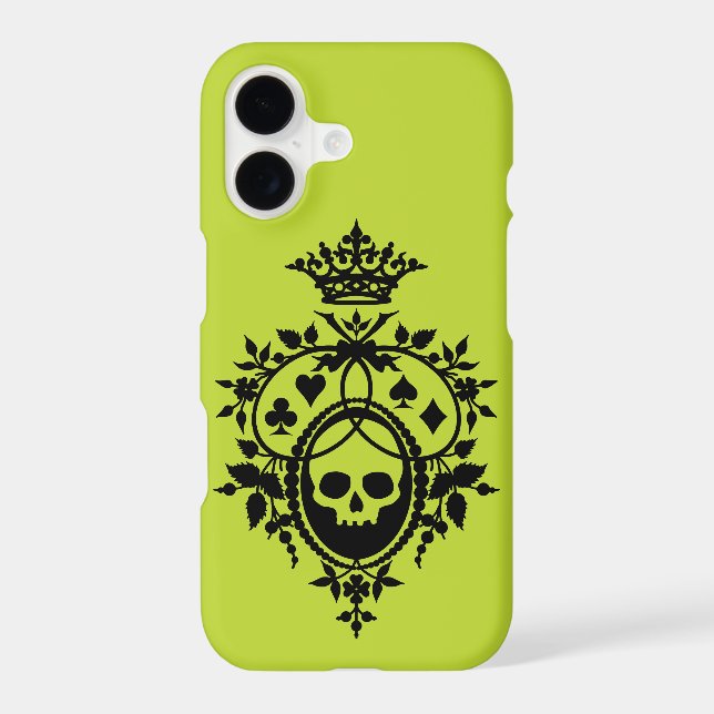 Green Crest with Skull and Cardsuits iPhone 14 Cas (Back)