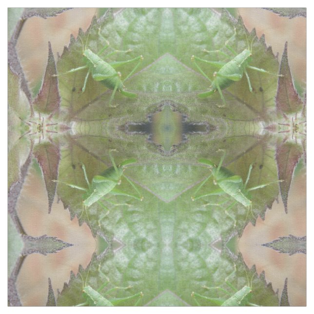 Green Cricket on a Leaf Patterned Animal Fabric (Swatch)