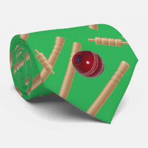 Green Cricketball And Stumps Design, Tie