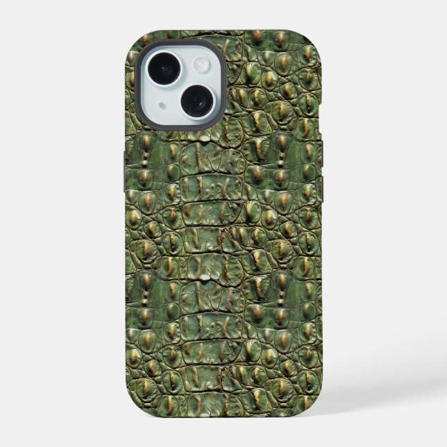Green Crocodile Leather Pattern iPhone 15 Case (Back)